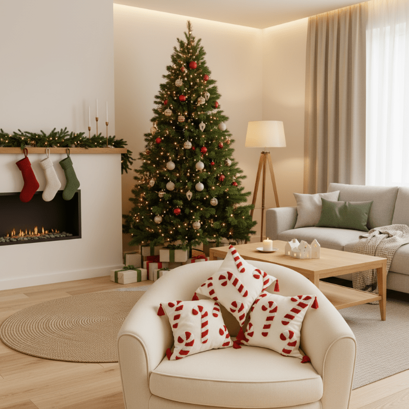 Christmas Cushion Covers, Festive Cushion Cover with Tassels and Zip, Candy Cane Christmas Decorations, 45 x 45 cm_02