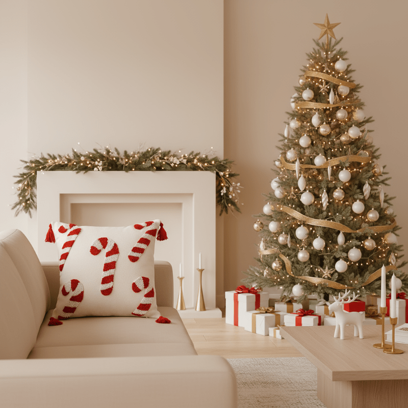 Christmas Cushion Covers, Festive Cushion Cover with Tassels and Zip, Candy Cane Christmas Decorations, 45 x 45 cm_04