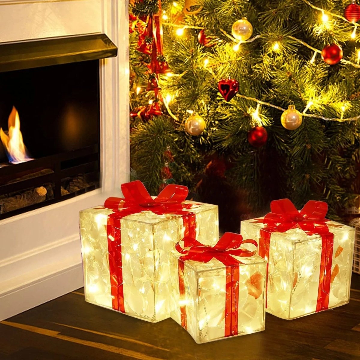 Light Up Christmas Gift Box with 100 Warm White LEDs, Outdoor Christmas Decorations, Christmas Table Decorations