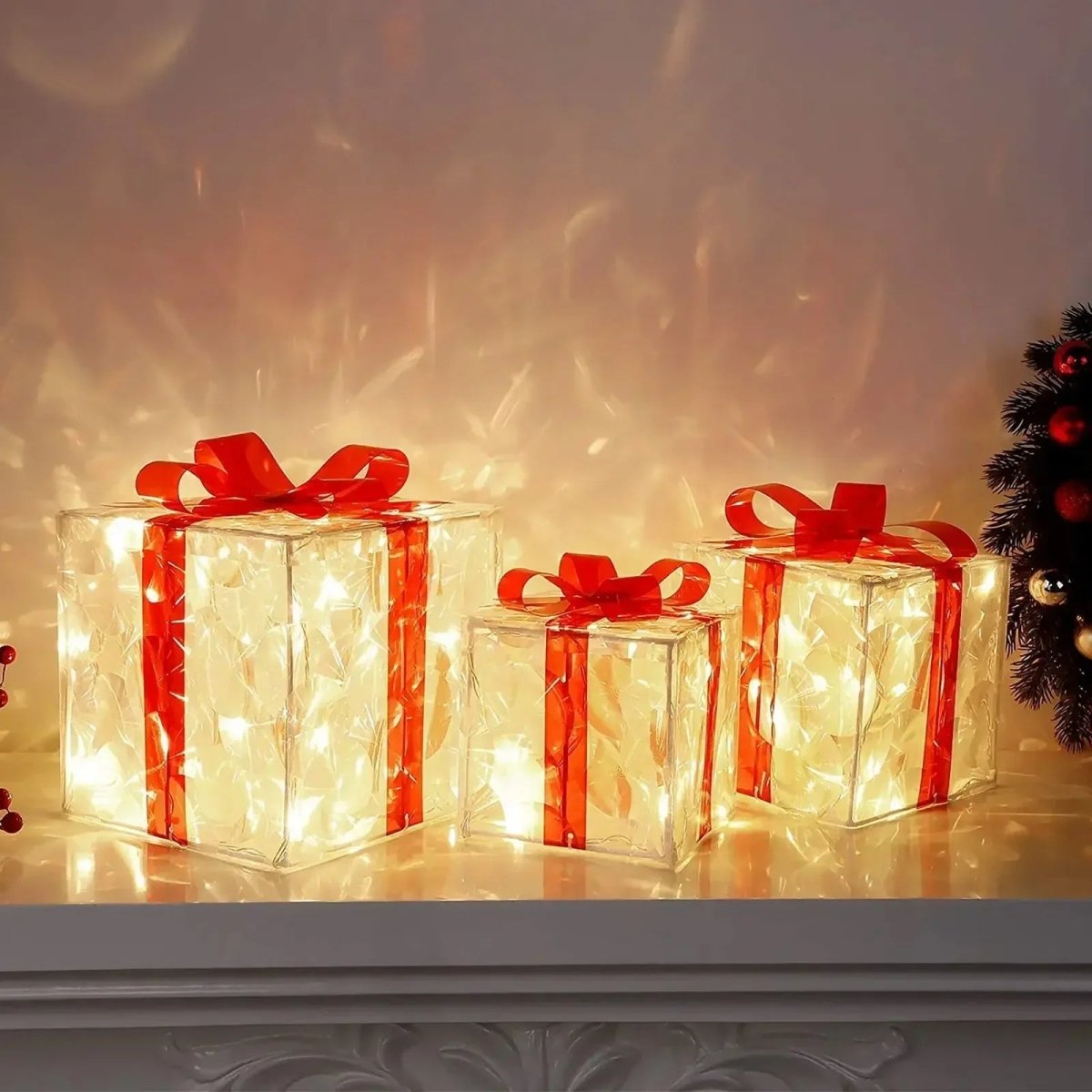 Light Up Christmas Gift Box with 100 Warm White LEDs, Outdoor Christmas Decorations, Christmas Table Decorations_04
