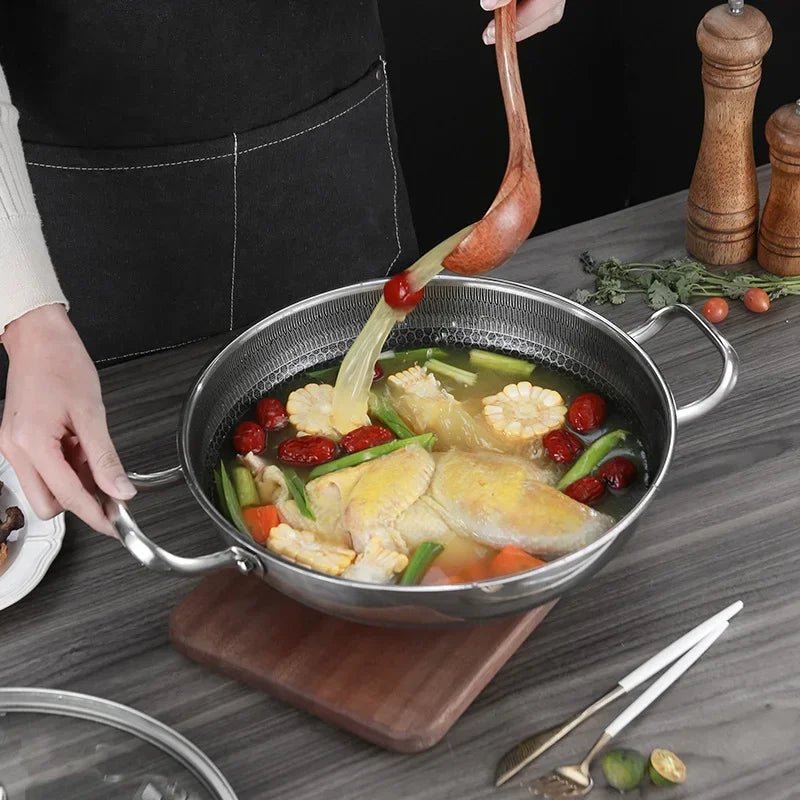Stainless Steel Pan, 32 cm Non Stick Frying Pan with Honeycomb Base, Stainless Steel Skillet for Induction and Gas Hobs_02