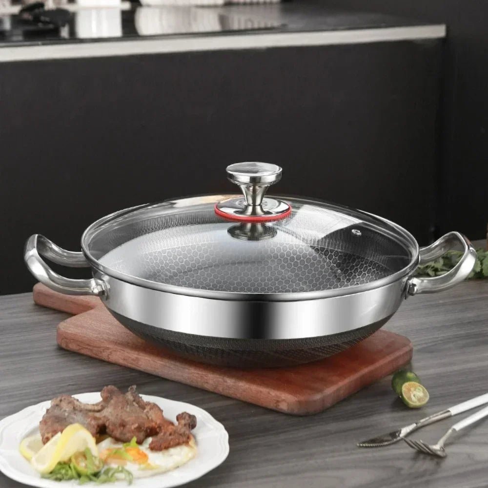 Stainless Steel Pan, 32 cm Non Stick Frying Pan with Honeycomb Base, Stainless Steel Skillet for Induction and Gas Hobs_03