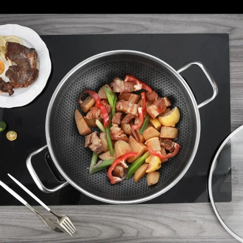 Stainless Steel Pan, 32 cm Non Stick Frying Pan with Honeycomb Base, Stainless Steel Skillet for Induction and Gas Hobs_04