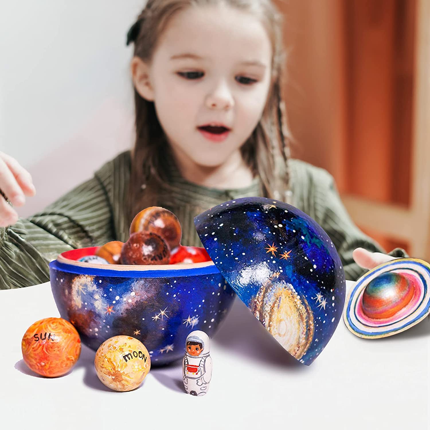 GalaxyQuest | Educational Toy - Wooden Planets Set with Interactive Cards | Learning Experience for Young Astronomers