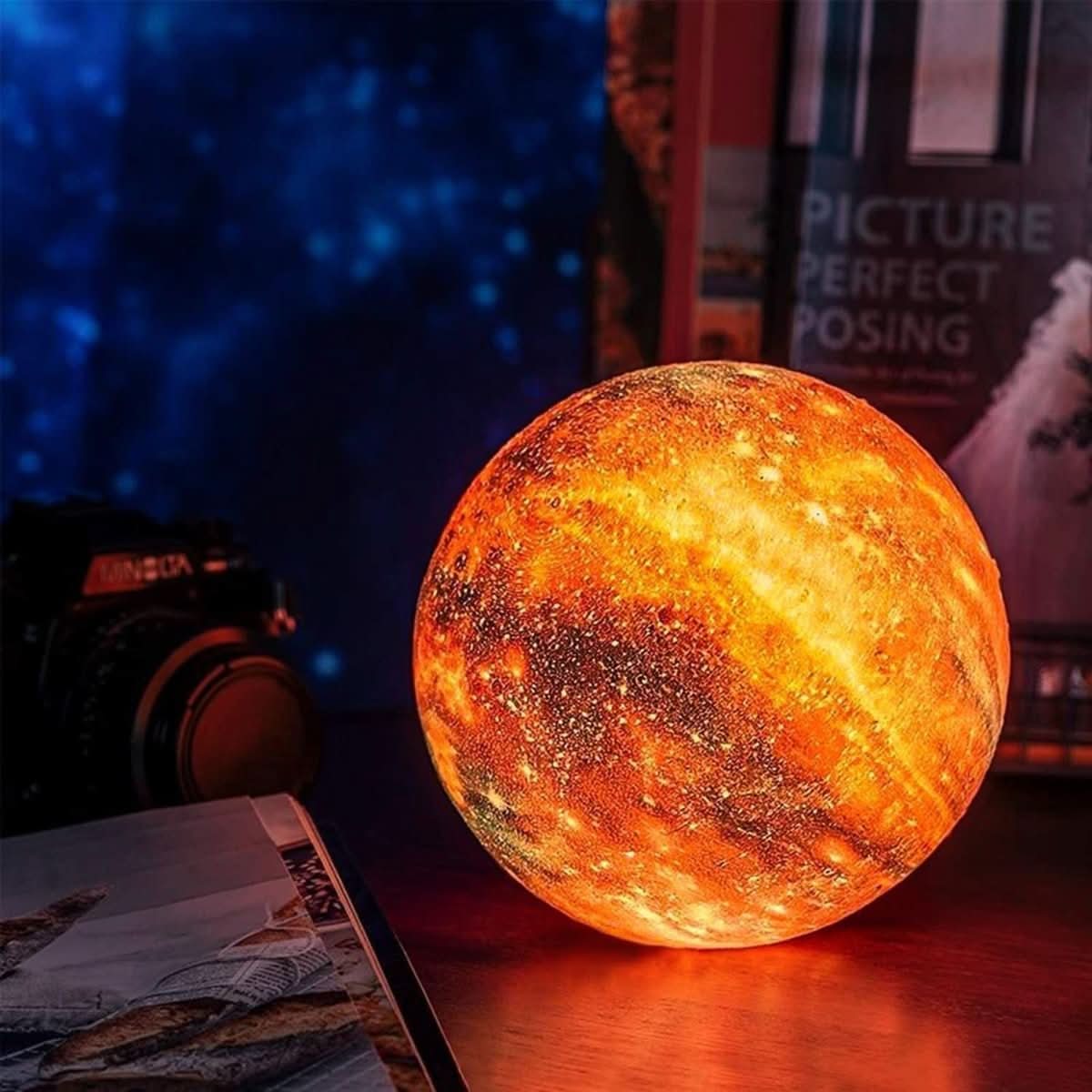 3D Moon Lamp Night Light, Rechargeable Lunar Lamp with Wooden Stand, 16 Colour LED Mood Light with Remote Control_01