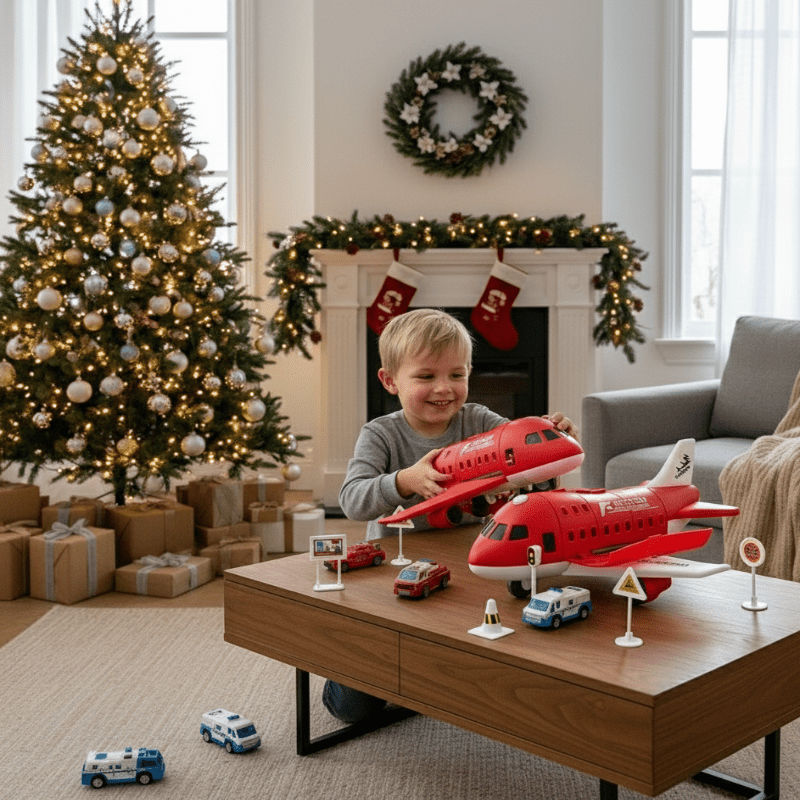 Aeroplane Toy Playset with Mini Cars and Road Signs, Helicopter Toy, Friction Toy Plane for Kids_00