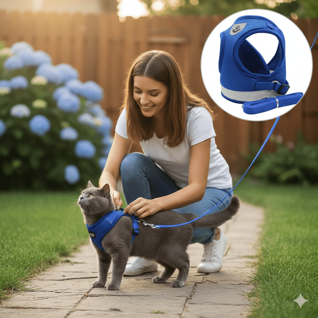 Escape Proof Cat Harness and Lead Set, Reflective Kitten Harness with 1.5 m Leash for Walking_03