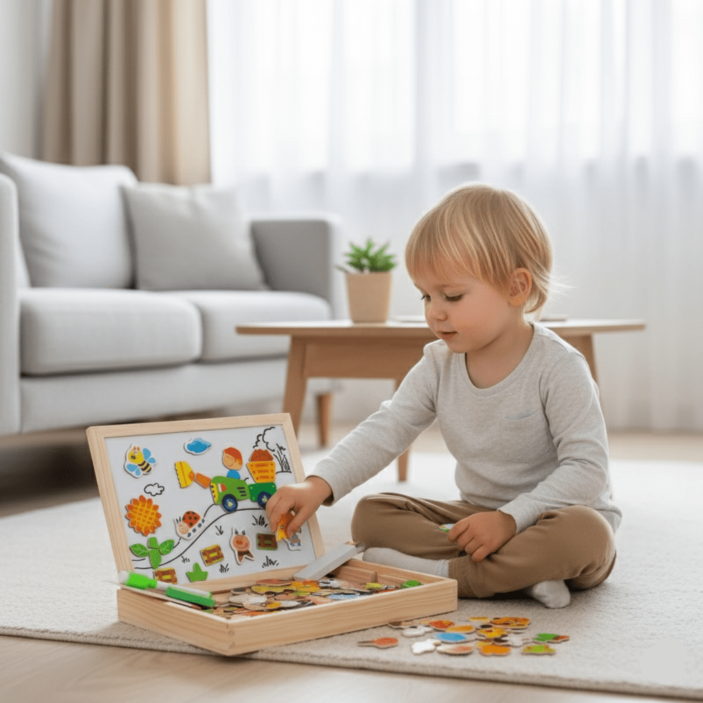 Magnetic Board and Chalkboard for Kids, Childrens Drawing Board 2 in 1