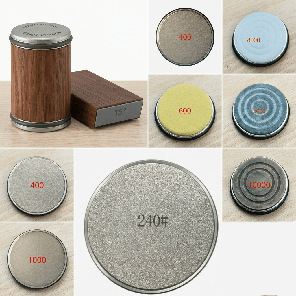 Knife Sharpeners, Rolling Knife Sharpener with Diamond Sharpening Stone, Kitchen Knife Sharpener with Wooden Platform_11