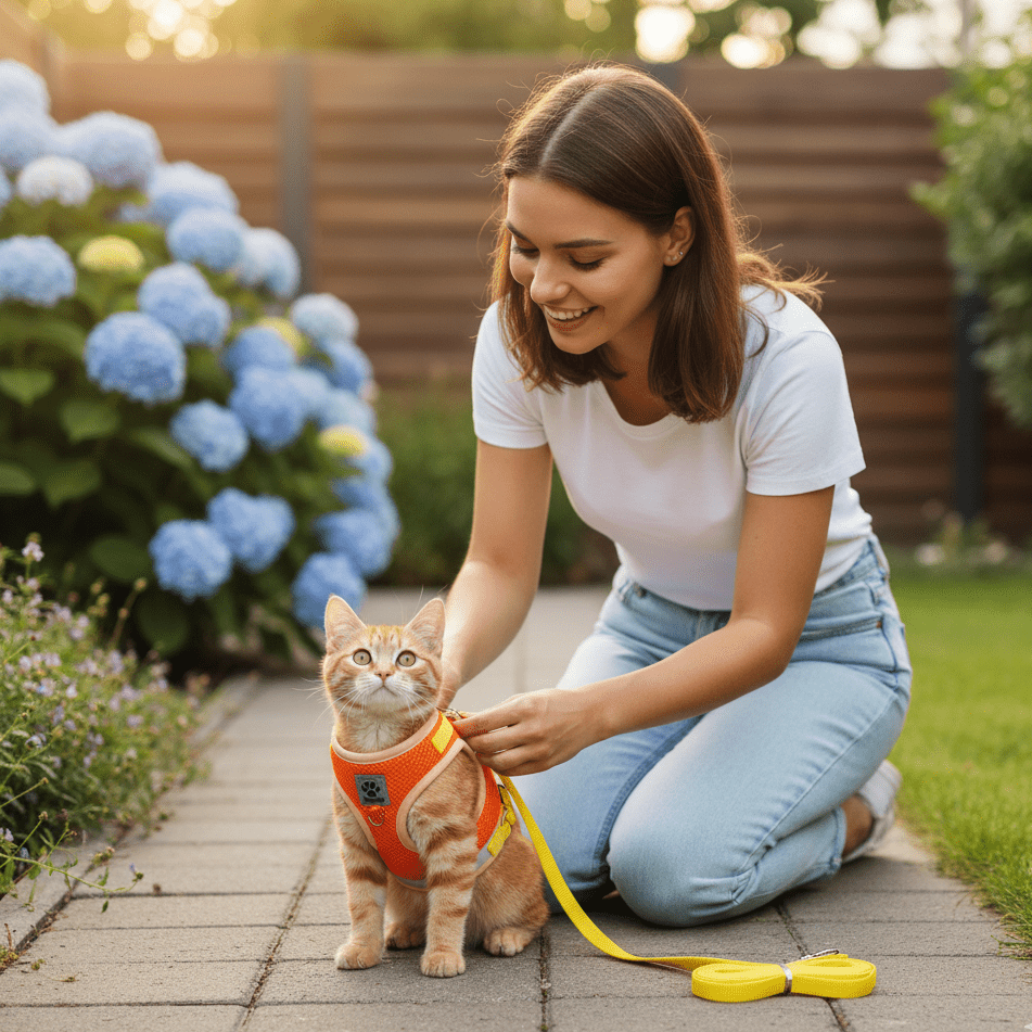 Escape Proof Cat Harness and Lead Set, Reflective Kitten Harness with 1.5 m Leash for Walking_00