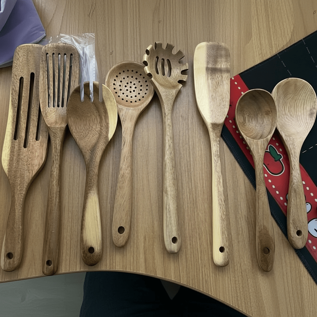 Wooden Kitchen Utensil Set, Heat Resistant Cooking Utensils