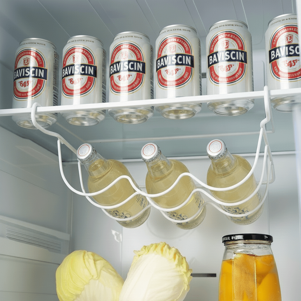 Wine Bottle Holder for Fridge, Rolling Fridge Wine Rack for Beer Bottles, Metal Fridge Organiser for Kitchen Cabinet_00