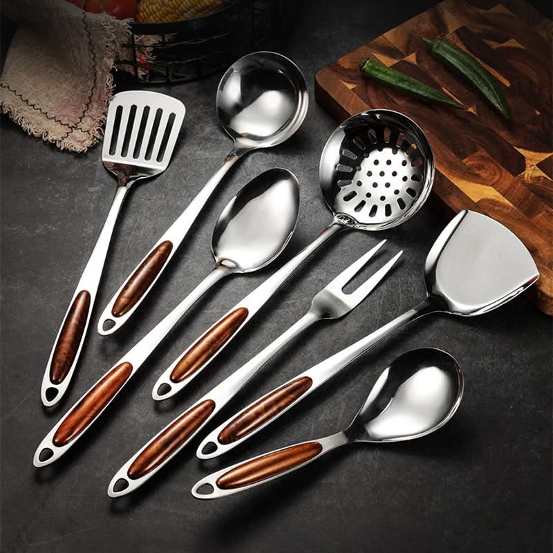 Stainless Steel Kitchen Utensil Set, Kitchen Tool Set for Frying and Serving, Cooking Utensils with Ergonomic Handles