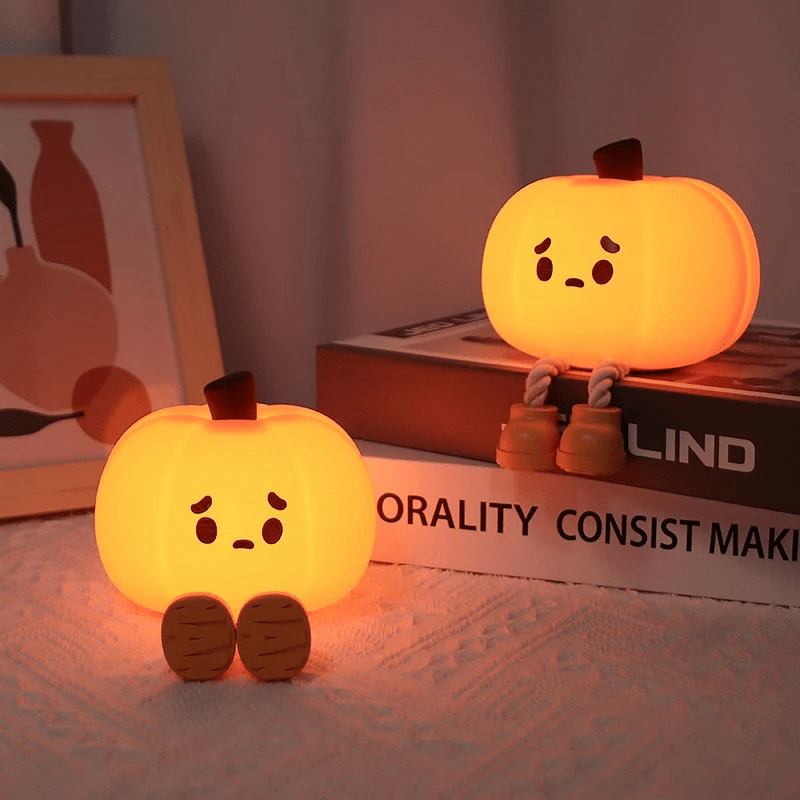 Childrens Night Light, Pumpkin Touch Lamp Rechargeable with 3 Brightness Levels, Silicone Nursery Lamp for Bedroom