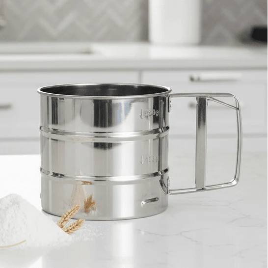 Stainless Steel Flour Sifter, One Handed Kitchen Sieve for Icing Sugar, Baking Equipment and Kitchen Accessories