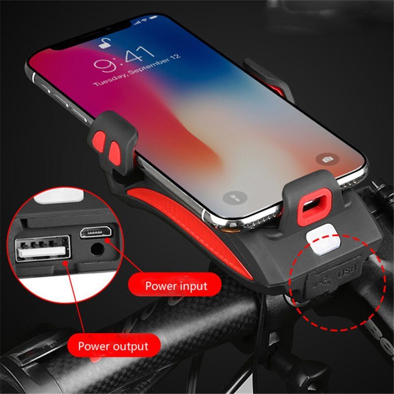 Bike Light with Power Bank and Phone Holder, Rechargeable Bicycle Light for Handlebars