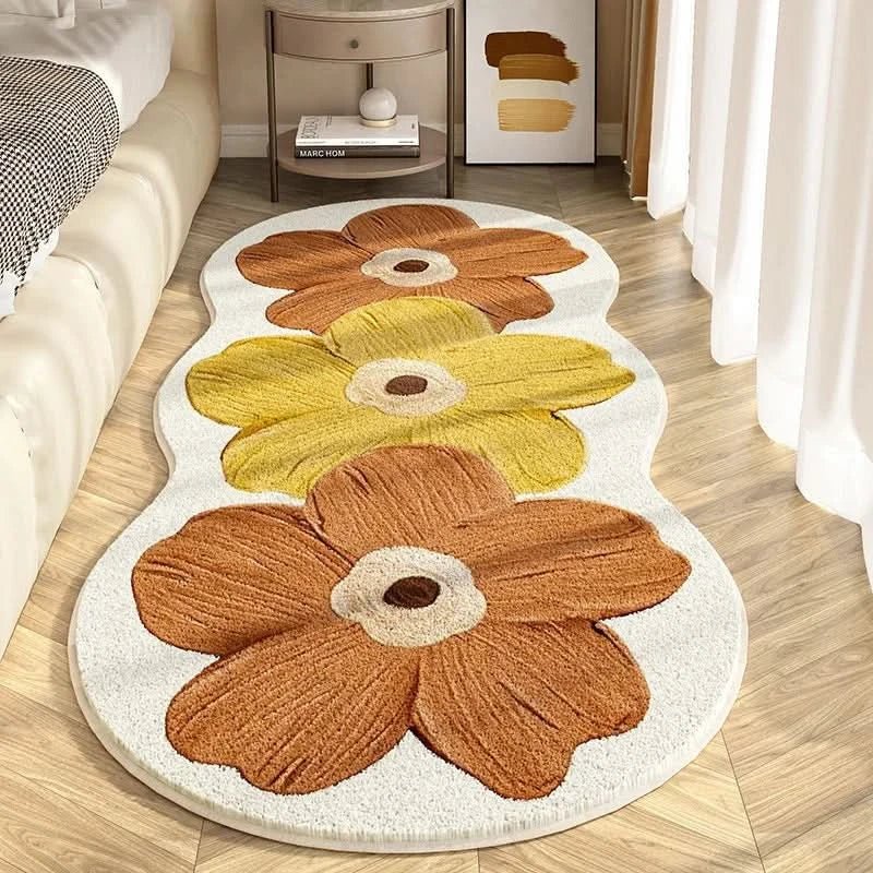 Washable Rug for Bedroom, Floral Runner Rug with Non Slip Backing, Soft Kids Rug for Girls Room and Bedside_03