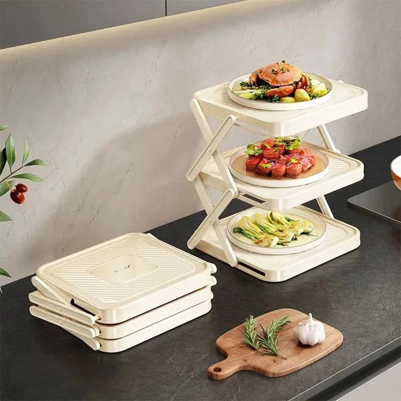 Spice Rack 3 Tier, Foldable Kitchen Shelf for Countertop, Spice Rack Organiser for Sauces and Utensils, Kitchen Storage