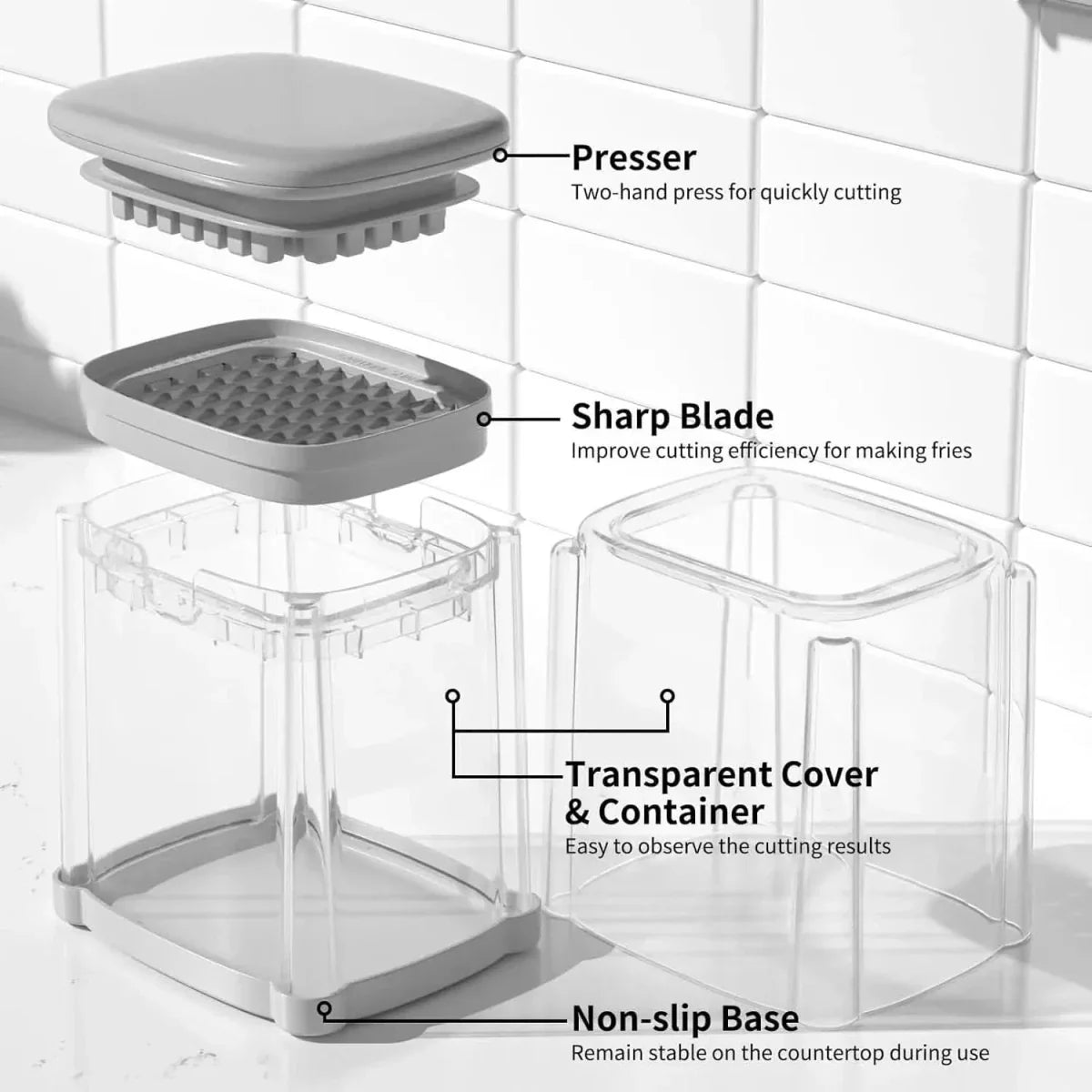 Chip Cutter for Chips and Fries, Vegetable Chopper with Stainless Steel Blades, Potato Chipper and Onion Chopper_03