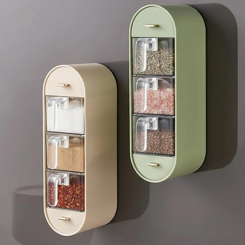 Spice Organiser with 5 Compartments, Wall Mounted Spice Rack No Drilling