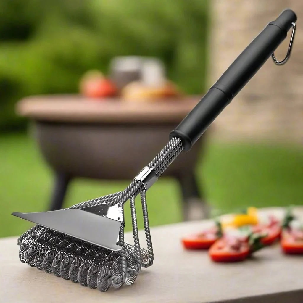 BBQ Cleaning Brush, Bristle Free Grill Brush with Scraper, Stainless Steel BBQ Grill Cleaner, BBQ Accessories