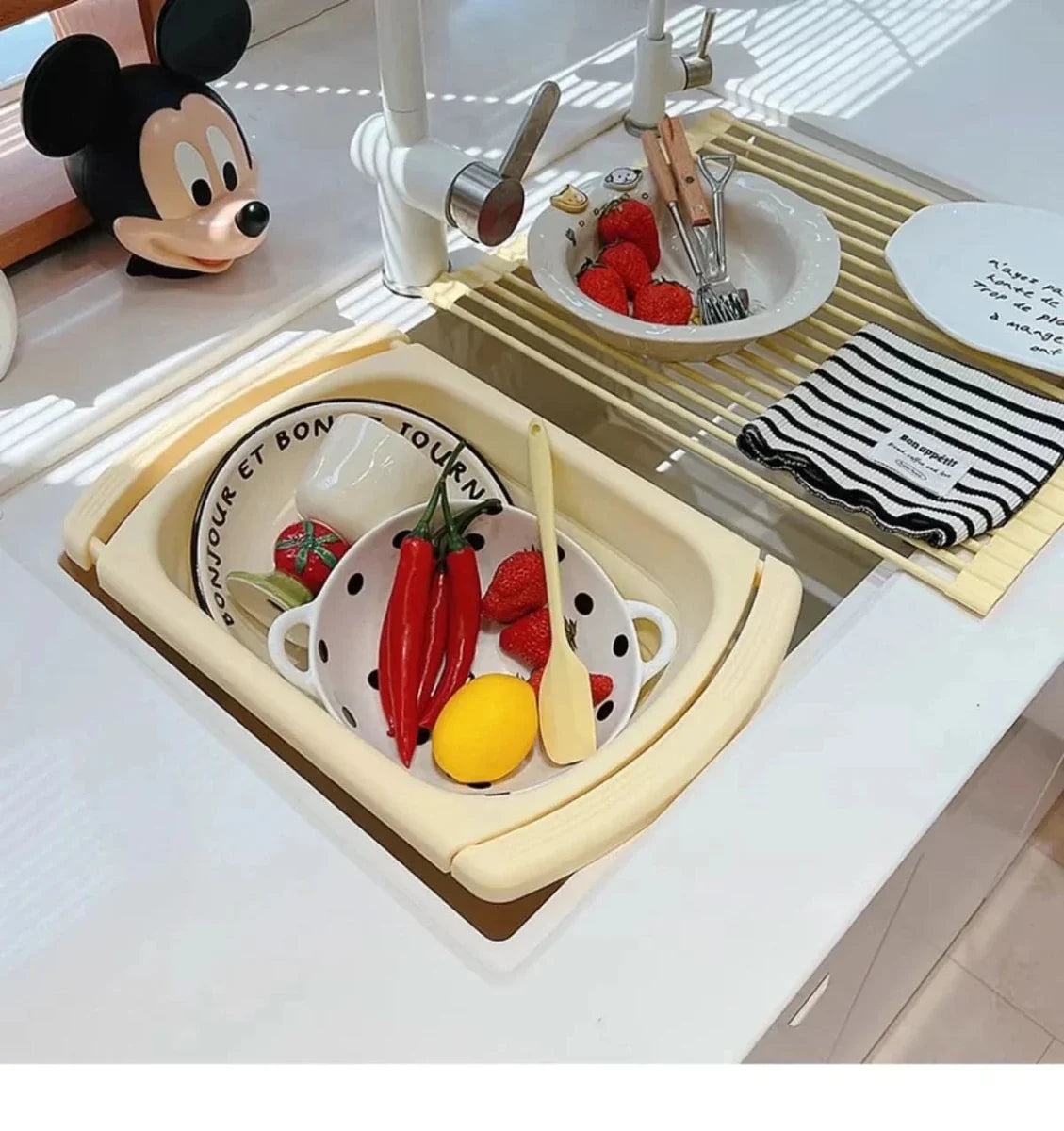 Kitchen Sink Organiser, Kitchen Sink Caddies with Drip Tray, Foldable Sink Tidy, Sponge Holder for Brushes and Utensils_02