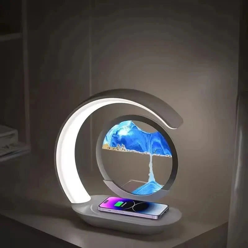 Table Lamp, Rechargeable Lamp with Wireless Charger, Sand Art Touch Bedside Lamp for Bedroom and Living Room