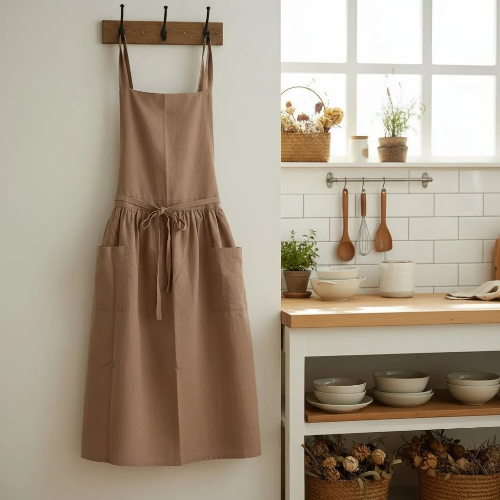 Cotton Aprons with Pockets, Kitchen Apron for Cooking and Baking, One Size Chef Apron, Pinny