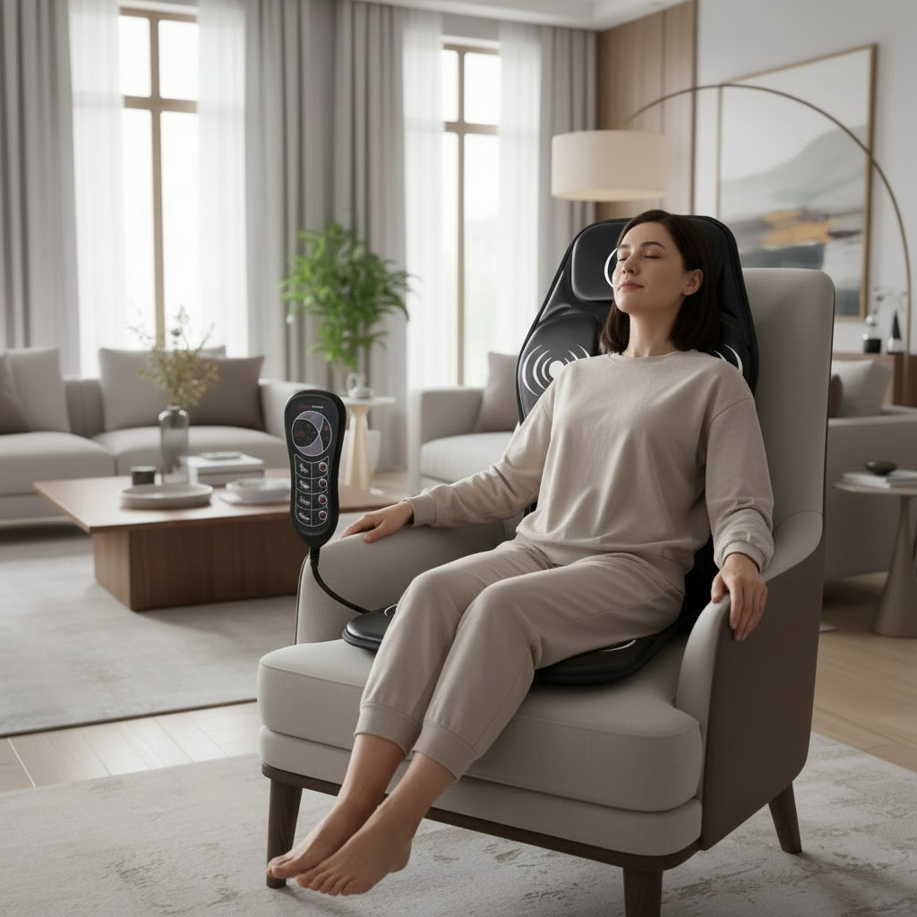 Back Massager with Heat and Vibration, Electric Massager, Massage Cushion for Muscle Tension at Home and Office