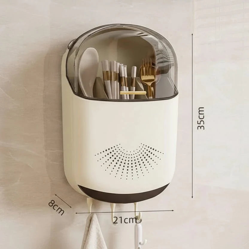 Utensil Holder Wall Mounted, Cutlery Holder with Vents, Kitchen Tool Holder for Chopsticks and Spoons, Kitchen Storage_05