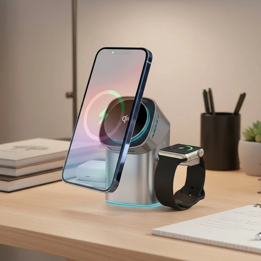 Wireless Charger 3 in 1, Rotating Wireless Charging Station for Phone, Smartwatch and Headphone Charger, Charging Dock_01