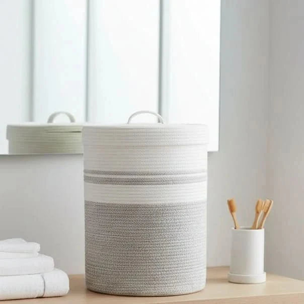Laundry Basket with Lid, Rope Storage Basket for Blankets and Bedding, Laundry Hamper, Blanket Basket for Bedroom_03