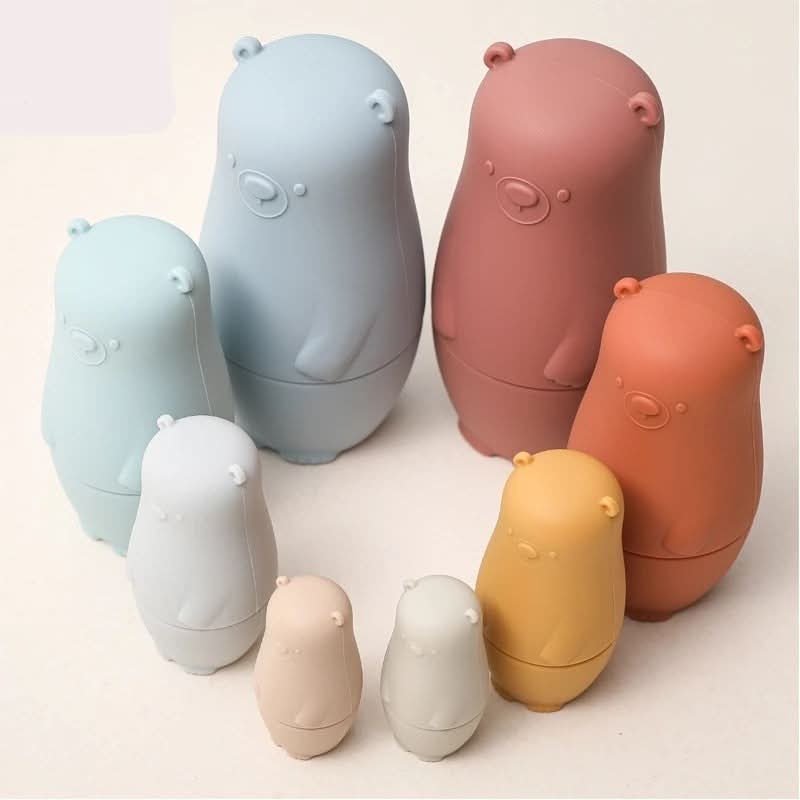 Silicone Nesting Dolls for Babies, Sensory Toys for 6 Month Old, Stacking Toy Bears or Penguins, Toys for 1 Year Old