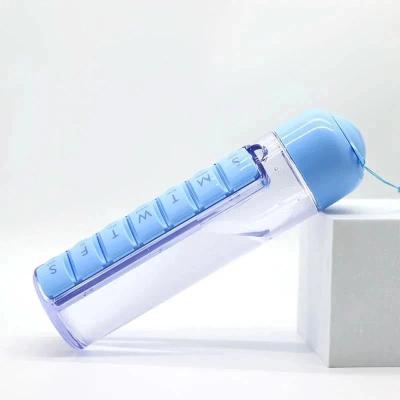 7 Day Pill Organiser with Water Bottle, Weekly Pill Box and Dosette Box for Travel