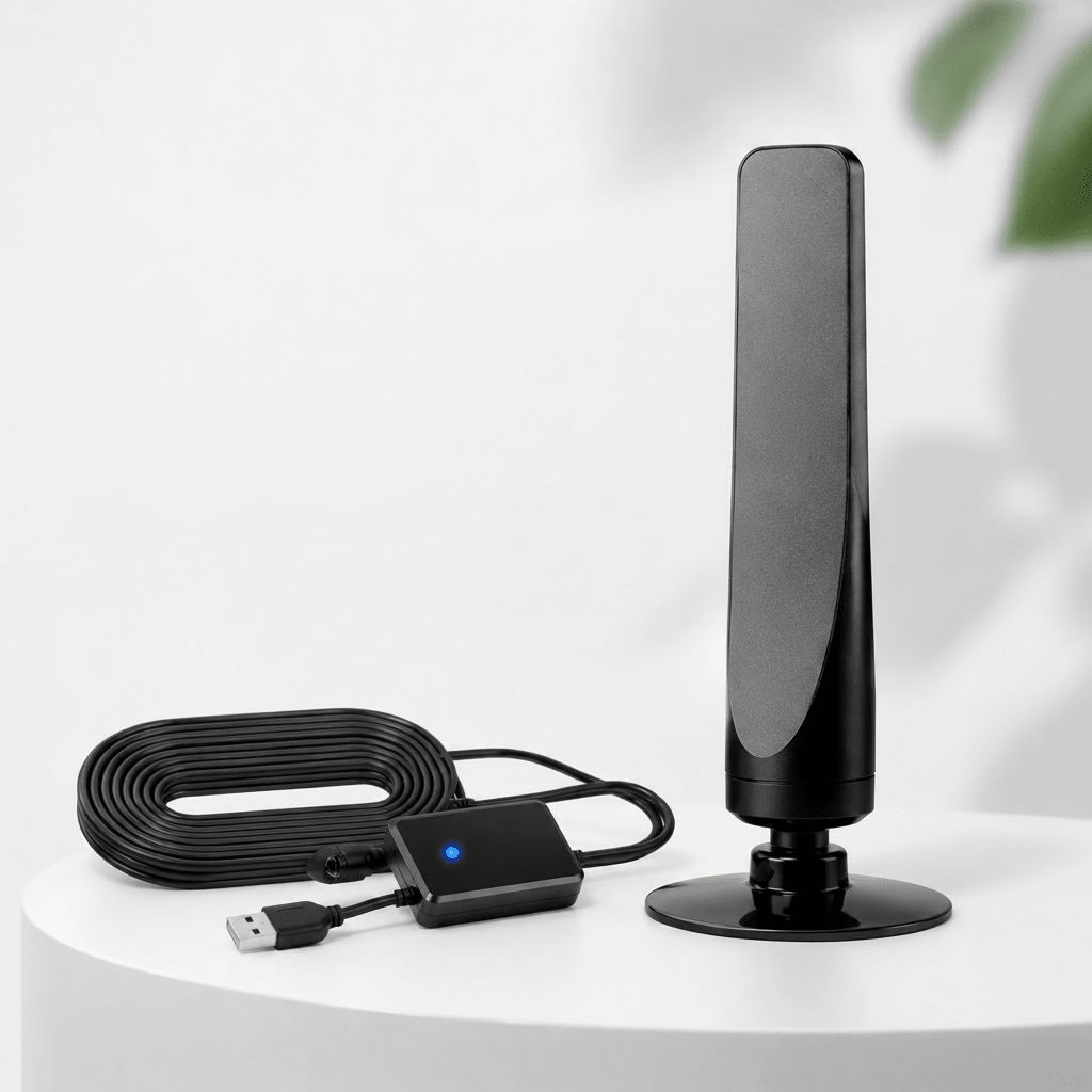 TV Aerial with Amplifier, Digital Aerial for DVB-T2 TVs, HD TV Antenna with 3m Cable and USB Power, Plug and Play_00