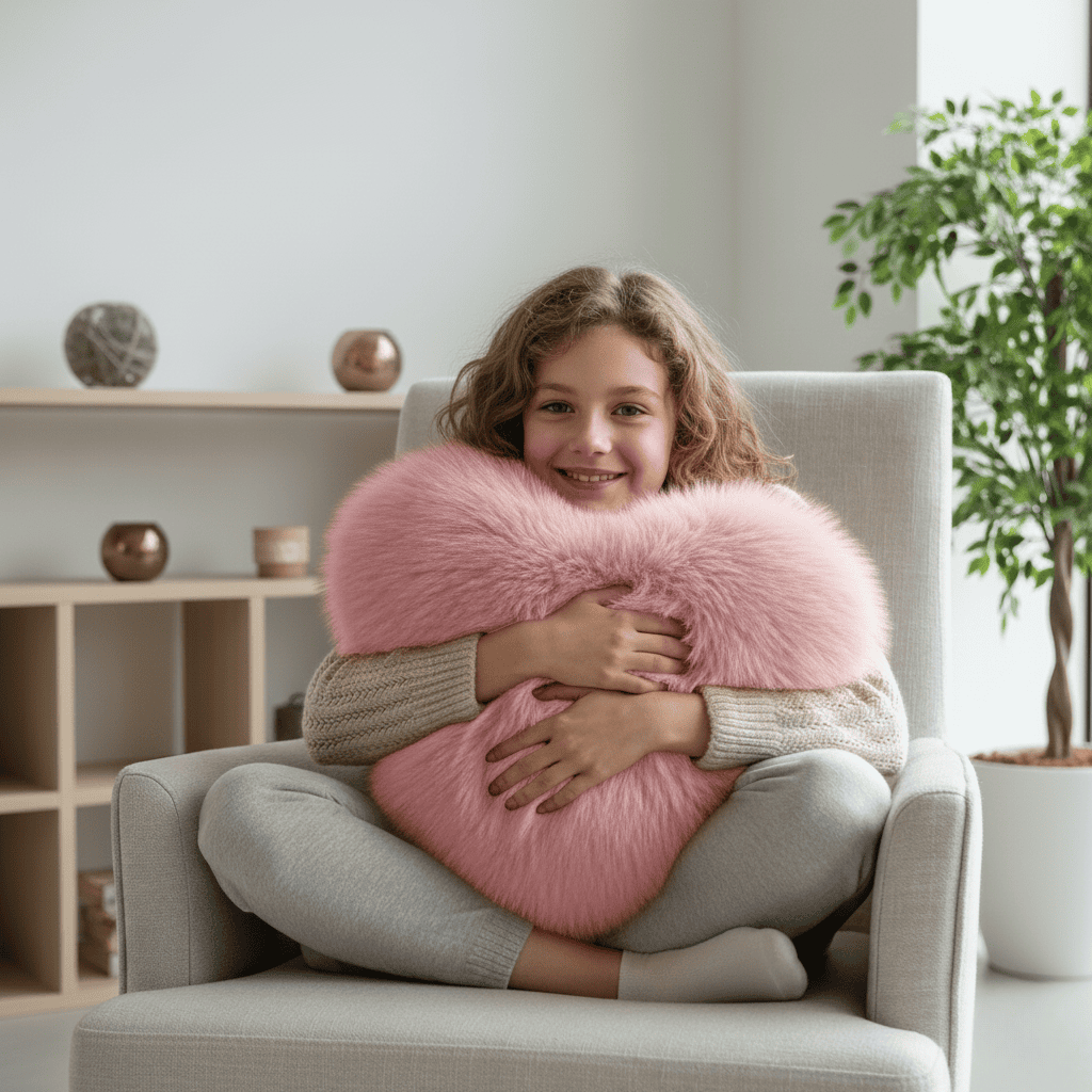 Sofa Cushions, Faux Fur Heart Cushion with Filling, Fluffy Bed Cushion, Throw Pillow, Heart Shaped Bedroom Pillow_03