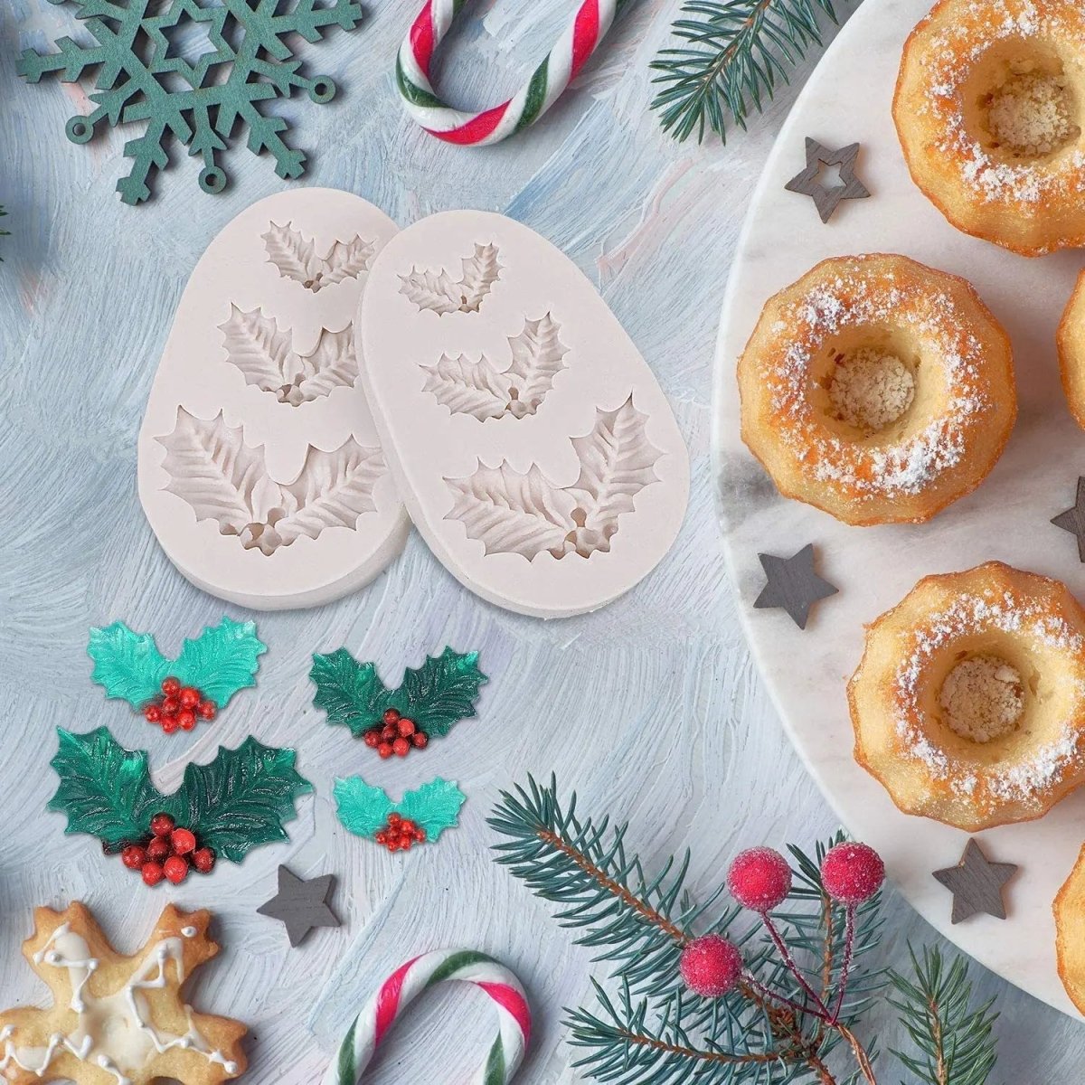 Silicone Moulds for Christmas Baking, Leaf and Bell Chocolate Moulds, Christmas Cake Decorating, Cupcake Decorating_06