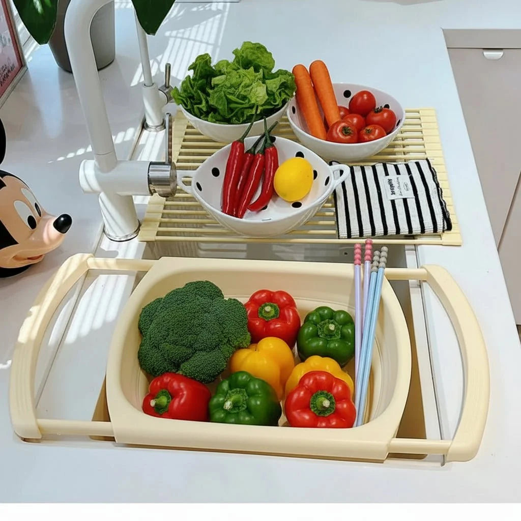 Kitchen Sink Organiser, Kitchen Sink Caddies with Drip Tray, Foldable Sink Tidy, Sponge Holder for Brushes and Utensils_03