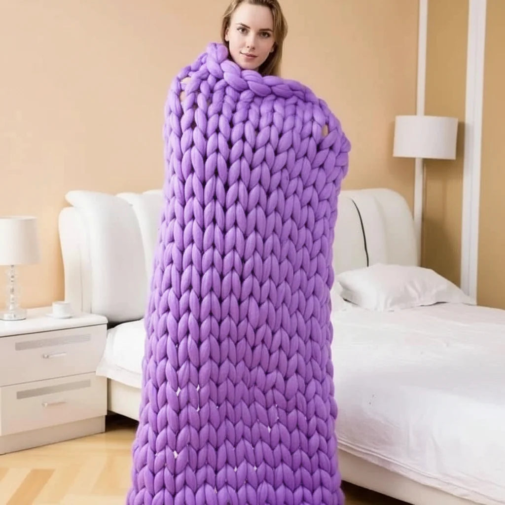 Chunky Knit Throw Blanket, Handmade Minky Sofa Throw and Bed Throw, Soft Sofa Blanket for Cosy Living Room and Bedroom_13