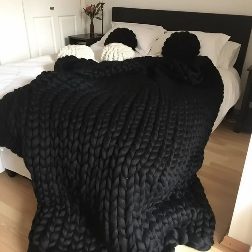 Chunky Knit Throw Blanket, Handmade Minky Sofa Throw and Bed Throw, Soft Sofa Blanket for Cosy Living Room and Bedroom_15