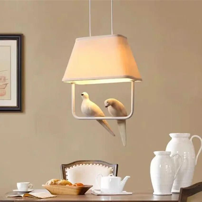 Rattan Ceiling Light, Wicker Pendant Light with Birds, Scandinavian Hanging Light, Boho Wicker Lampshade 30 cm