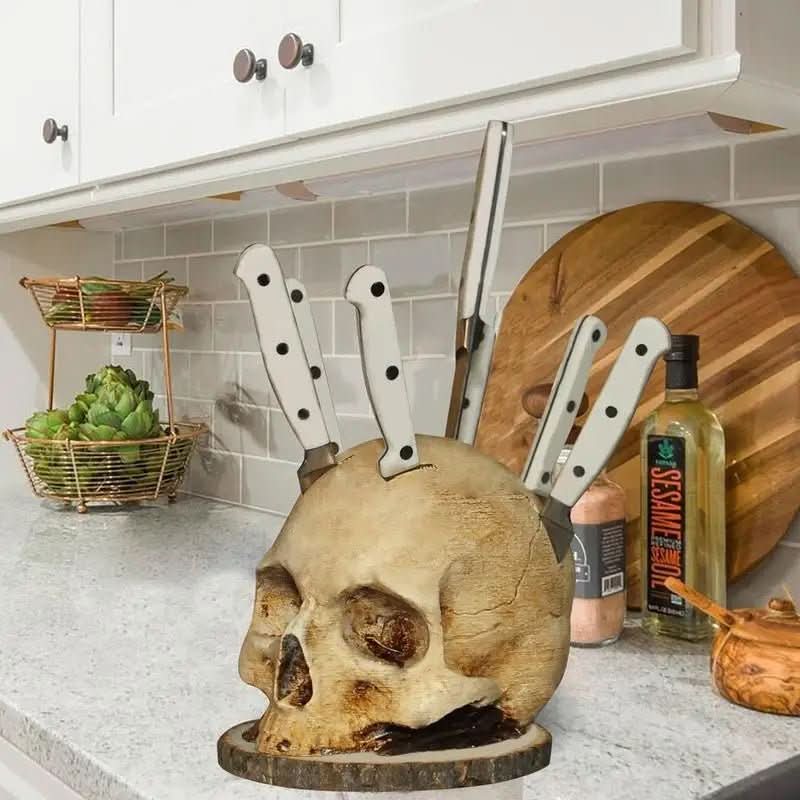 Skull Knife Block, Hand Painted Resin Kitchen Storage – image 5