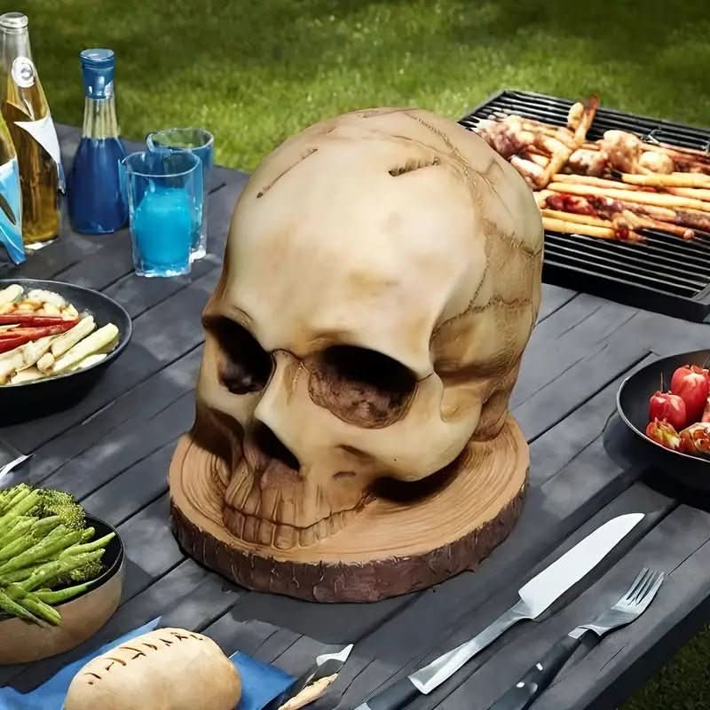Skull Knife Block, Gothic Knife Holder for 7 Knives, Hand Painted Resin Kitchen Storage, Gothic Home Decor