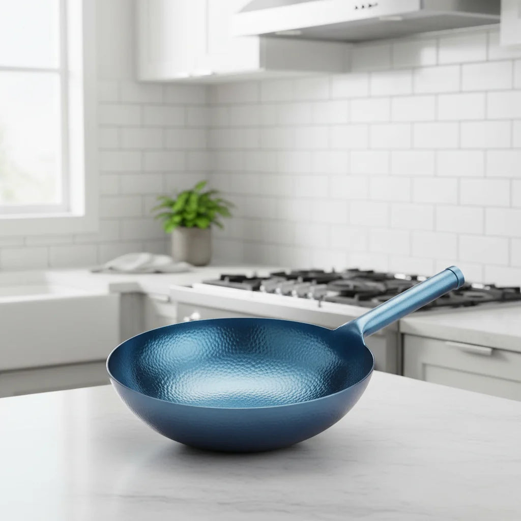 Hand Forged Iron Wok, Uncoated Wok Pan with Blue Patina, Stir Fry Wok 28 cm or 30 cm for Frying and Steaming_00