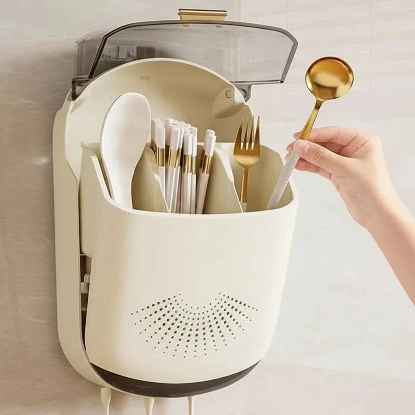 Utensil Holder Wall Mounted, Cutlery Holder with Vents, Kitchen Tool Holder for Chopsticks and Spoons, Kitchen Storage