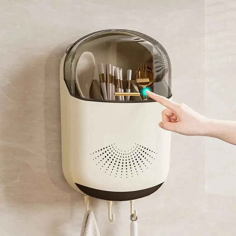 Utensil Holder Wall Mounted, Cutlery Holder with Vents, Kitchen Tool Holder for Chopsticks and Spoons, Kitchen Storage_04