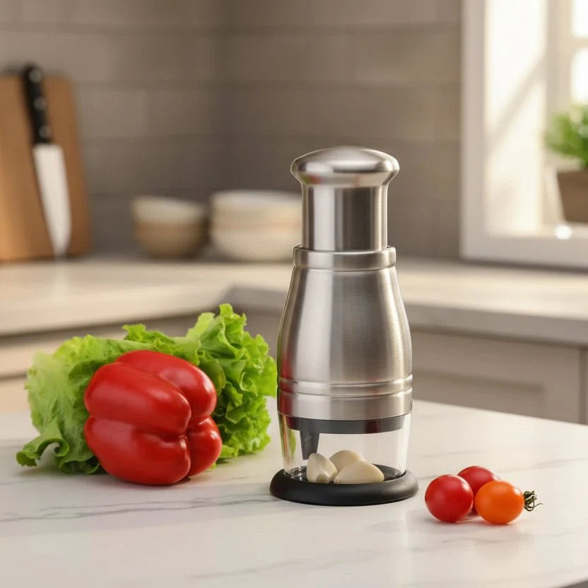 Garlic Presses, Garlic Squeezer, Stainless Steel Garlic Crusher with Integrated Grinder for Kitchen