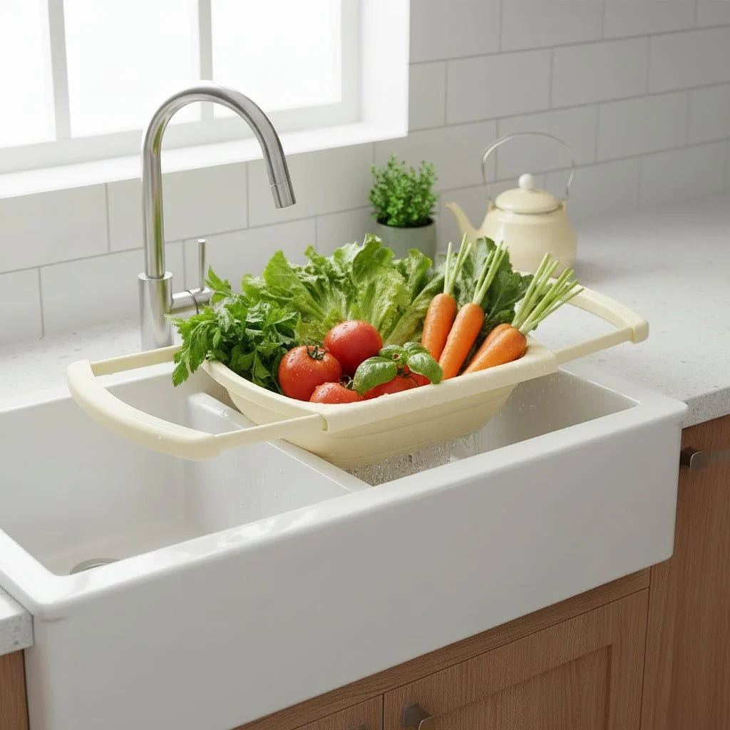 Kitchen Sink Organiser, Kitchen Sink Caddies with Drip Tray, Foldable Sink Tidy, Sponge Holder for Brushes and Utensils