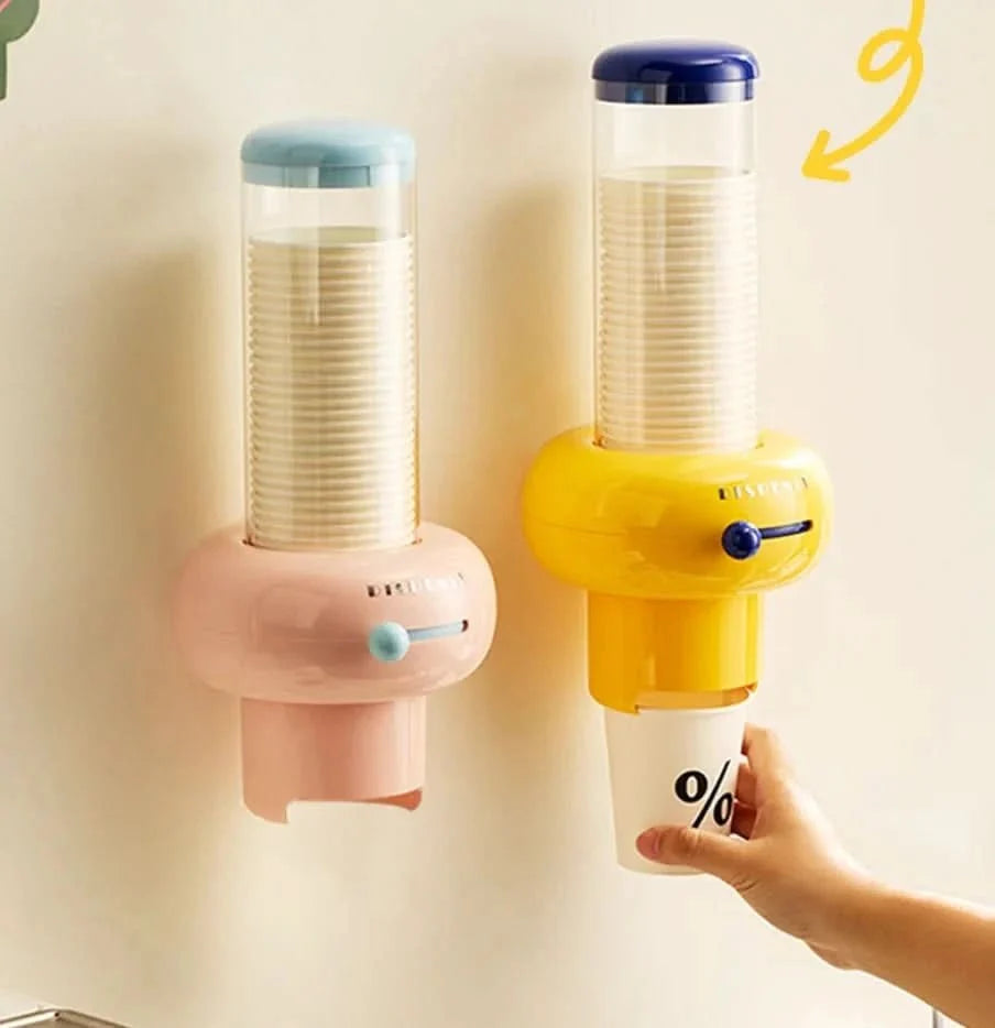 Wall Mounted Paper Cup Holder, Cup Dispenser with 25 Paper Cups, Kitchen Storage with No Drill Mounting