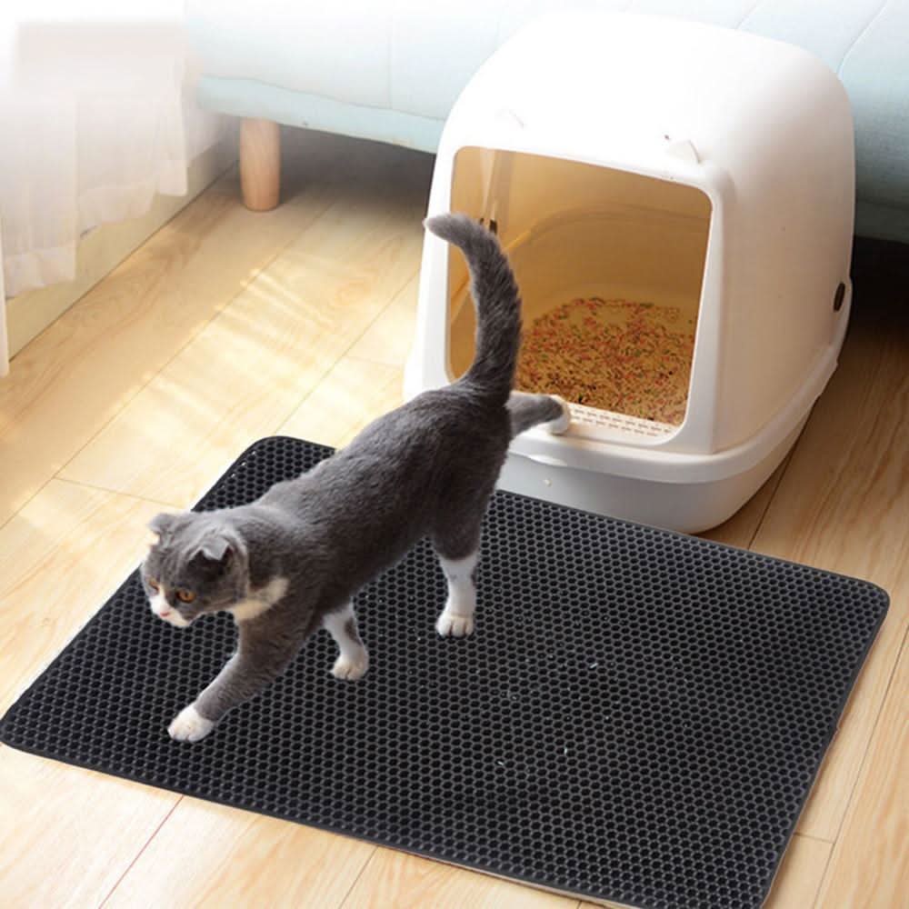 Cat Litter Mat with Waterproof Base, Honeycomb Litter Trapping Mat, Double Layer Litter Box Mat for Cats